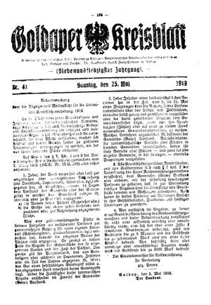 Goldaper Kreisblatt vom 25.05.1919