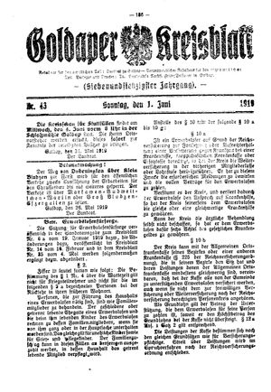 Goldaper Kreisblatt vom 01.06.1919