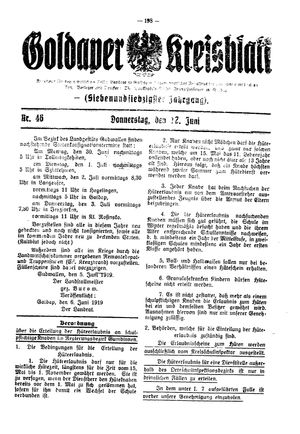 Goldaper Kreisblatt vom 12.06.1919