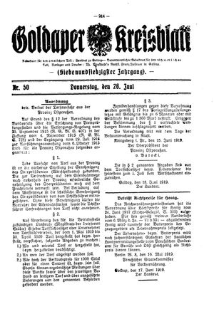 Goldaper Kreisblatt vom 26.06.1919