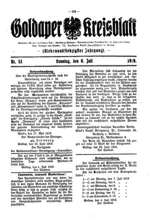 Goldaper Kreisblatt vom 06.07.1919