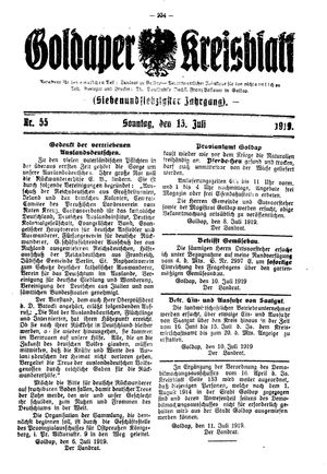 Goldaper Kreisblatt vom 13.07.1919