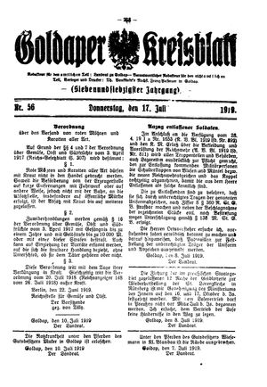 Goldaper Kreisblatt vom 17.07.1919