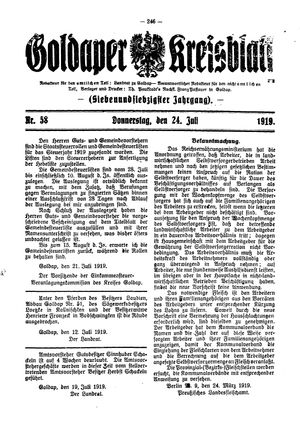 Goldaper Kreisblatt vom 24.07.1919