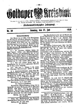 Goldaper Kreisblatt vom 27.07.1919