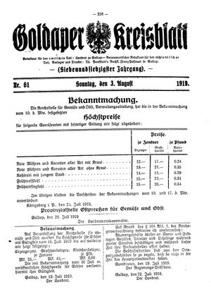 Goldaper Kreisblatt vom 03.08.1919