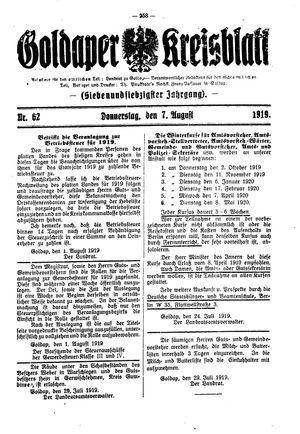 Goldaper Kreisblatt vom 07.08.1919