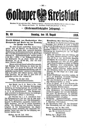 Goldaper Kreisblatt vom 10.08.1919