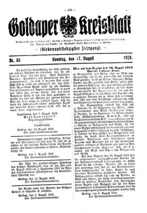 Goldaper Kreisblatt vom 17.08.1919