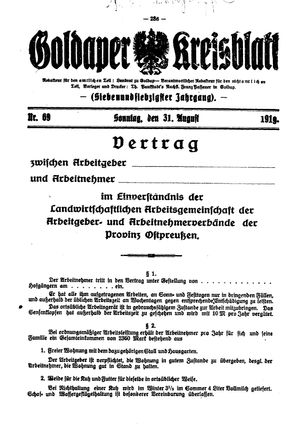 Goldaper Kreisblatt vom 31.08.1919