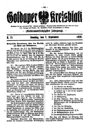 Goldaper Kreisblatt vom 07.09.1919