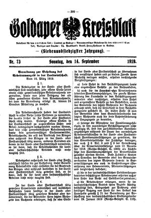 Goldaper Kreisblatt vom 14.09.1919