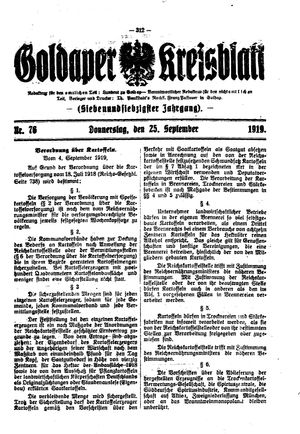 Goldaper Kreisblatt vom 25.09.1919
