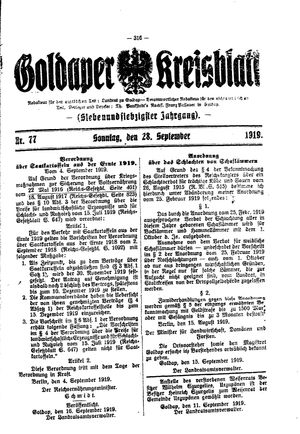 Goldaper Kreisblatt vom 28.09.1919
