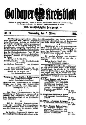 Goldaper Kreisblatt on Oct 2, 1919