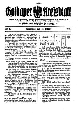 Goldaper Kreisblatt vom 16.10.1919