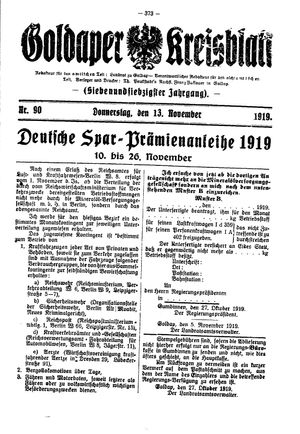 Goldaper Kreisblatt vom 13.11.1919