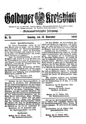 Goldaper Kreisblatt vom 16.11.1919
