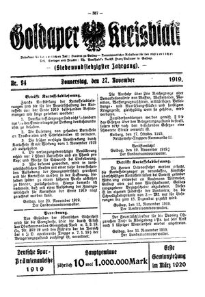 Goldaper Kreisblatt vom 27.11.1919
