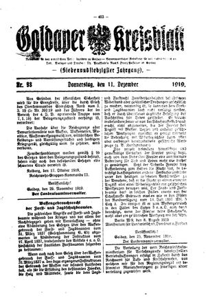 Goldaper Kreisblatt vom 11.12.1919
