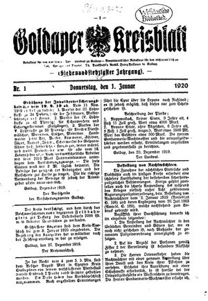 Goldaper Kreisblatt vom 01.01.1920