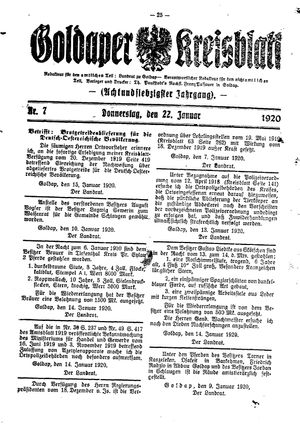 Goldaper Kreisblatt vom 22.01.1920