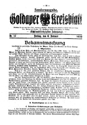 Goldaper Kreisblatt on Feb 6, 1920