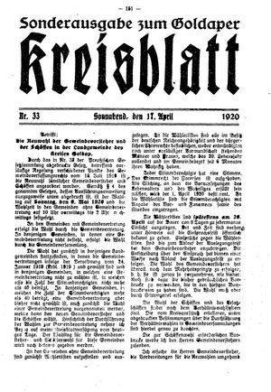 Goldaper Kreisblatt on Apr 17, 1920
