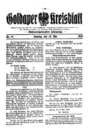 Goldaper Kreisblatt vom 16.05.1920