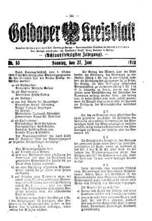 Goldaper Kreisblatt vom 27.06.1920