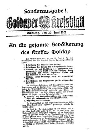 Goldaper Kreisblatt vom 29.06.1920