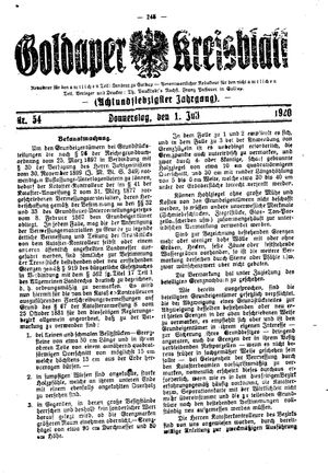 Goldaper Kreisblatt vom 01.07.1920