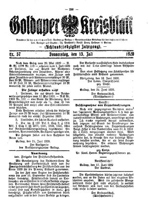 Goldaper Kreisblatt vom 15.07.1920