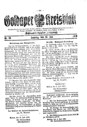 Goldaper Kreisblatt vom 18.07.1920