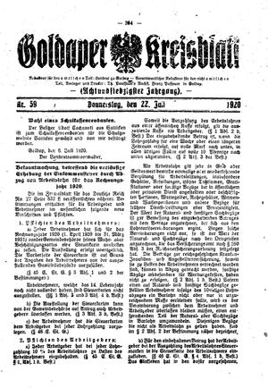 Goldaper Kreisblatt vom 22.07.1920