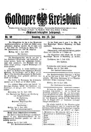 Goldaper Kreisblatt vom 25.07.1920