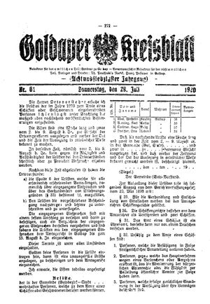 Goldaper Kreisblatt vom 28.07.1920