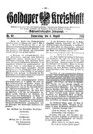 Goldaper Kreisblatt vom 05.08.1920