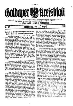 Goldaper Kreisblatt vom 12.08.1920