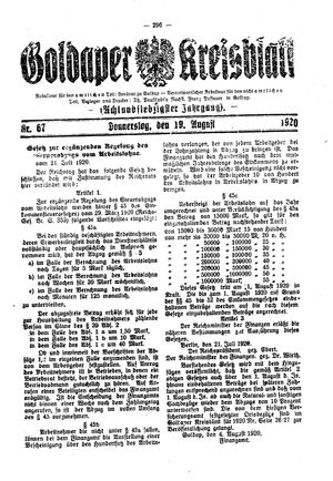 Goldaper Kreisblatt vom 19.08.1920