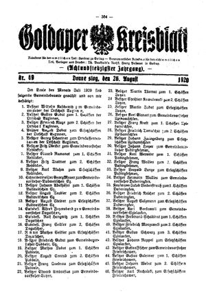 Goldaper Kreisblatt vom 26.08.1920