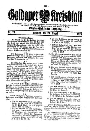 Goldaper Kreisblatt vom 29.08.1920