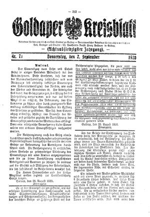 Goldaper Kreisblatt vom 02.09.1920