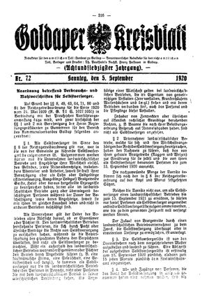 Goldaper Kreisblatt vom 05.09.1920