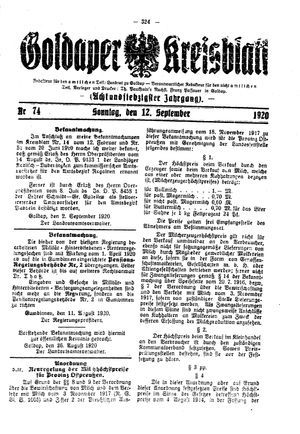 Goldaper Kreisblatt vom 12.09.1920
