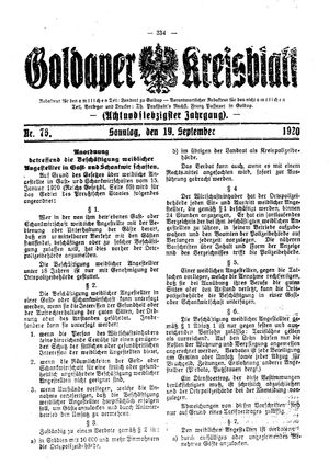 Goldaper Kreisblatt vom 19.09.1920