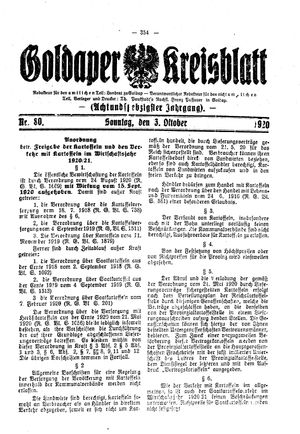Goldaper Kreisblatt on Oct 3, 1920