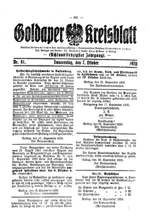 Goldaper Kreisblatt vom 07.10.1920