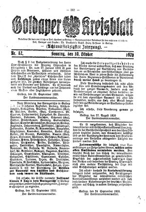 Goldaper Kreisblatt vom 10.10.1920
