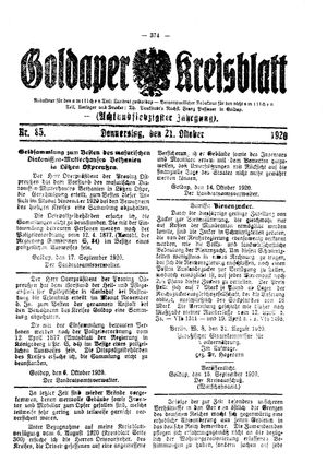 Goldaper Kreisblatt vom 21.10.1920